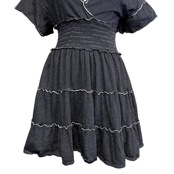 Max Studio Stripe Ruffle Tier Wrap Coquette Cute Mini Dress - Picture 7 of 13